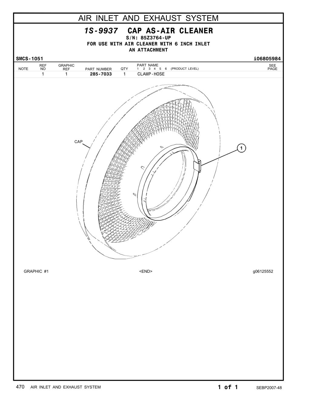 285-7033 CLAMP-HOSE · S/N 85Z3764-UP CAT parts manual diagram