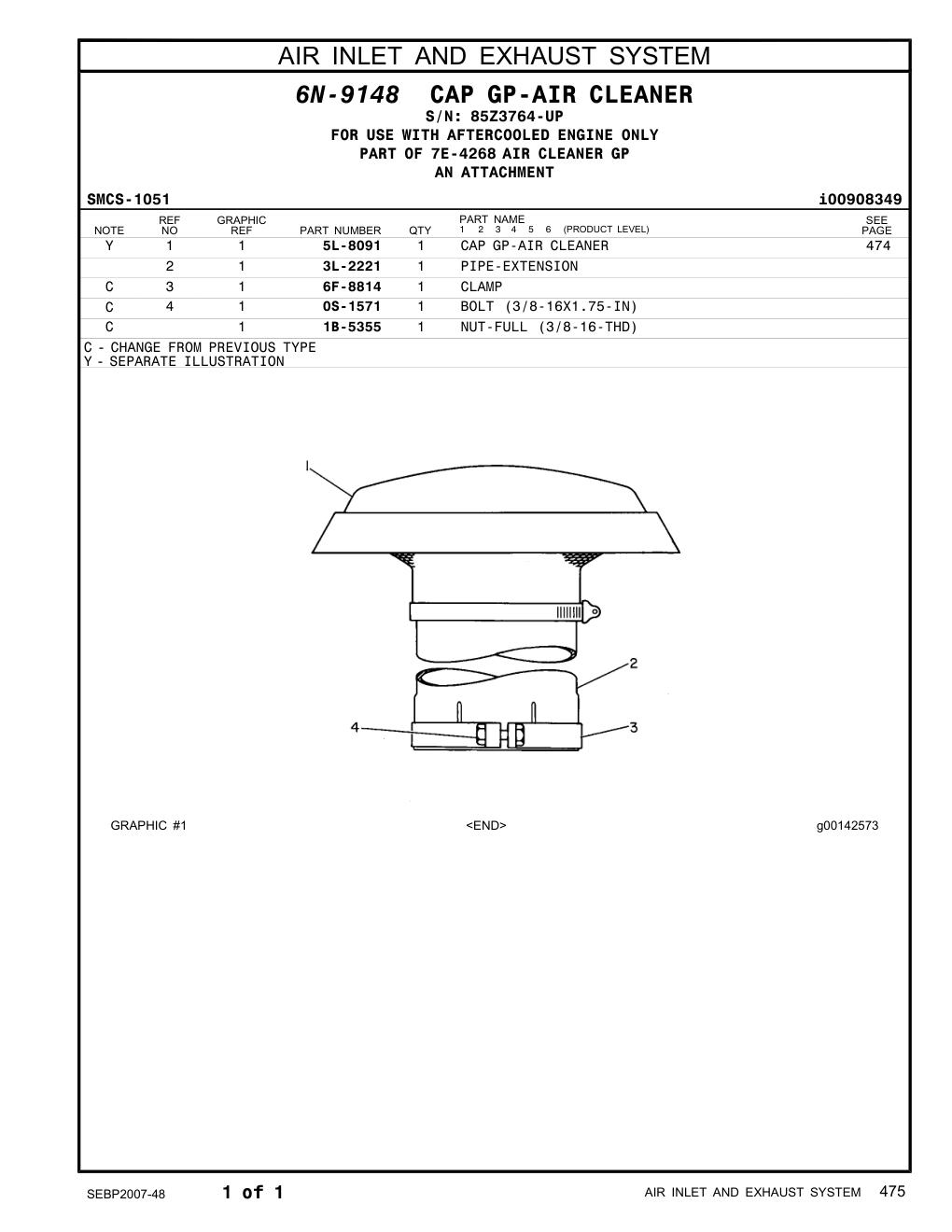 3L-2221 PIPE-EXTENSION · S/N 85Z3764-UP CAT parts manual diagram