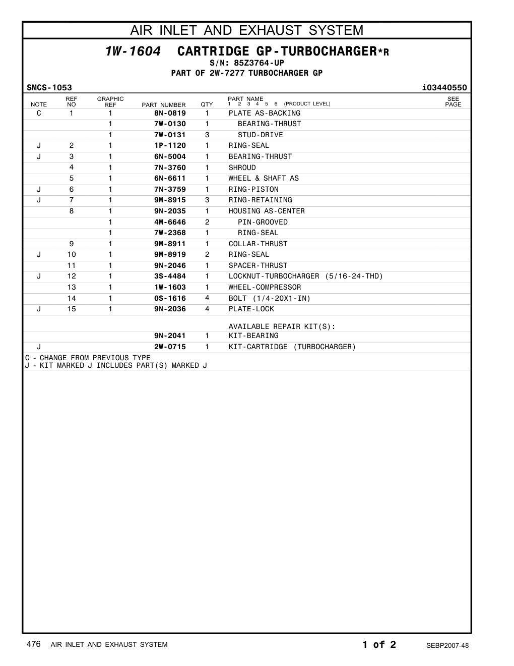 0S-1616 BOLT (1/4-20X1-IN) · S/N 85Z3764-UP CAT parts manual diagram