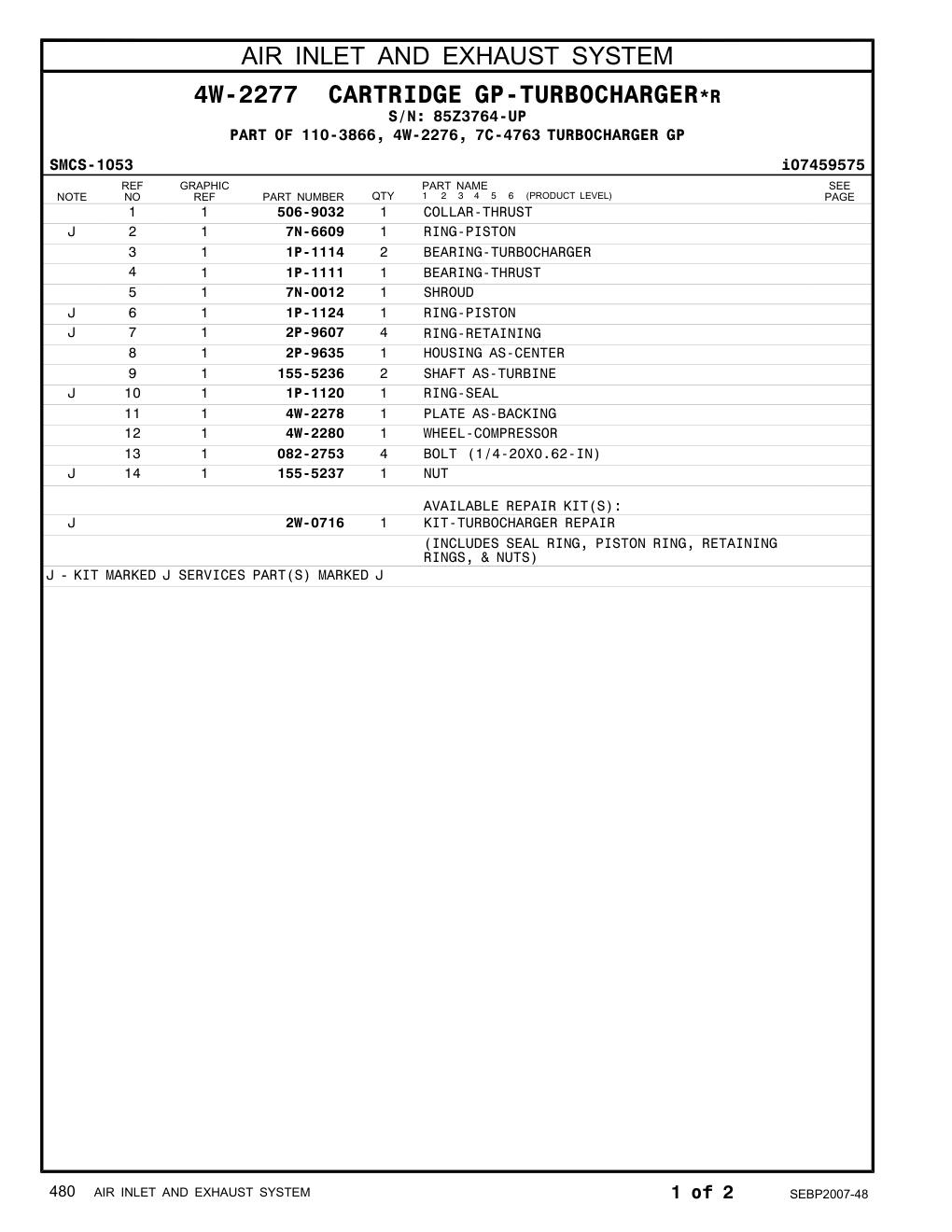 4W-2280 WHEEL-COMPRESSOR · S/N 85Z3764-UP CAT parts manual diagram