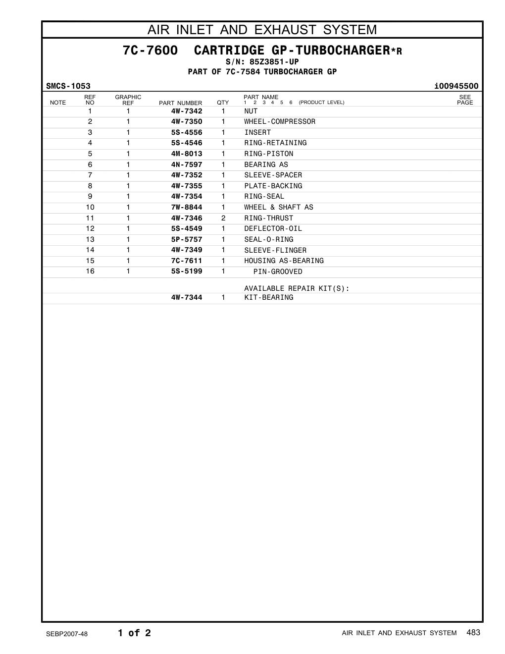 7C-7611 HOUSING AS-BEARING · S/N 85Z3851-UP CAT parts manual diagram