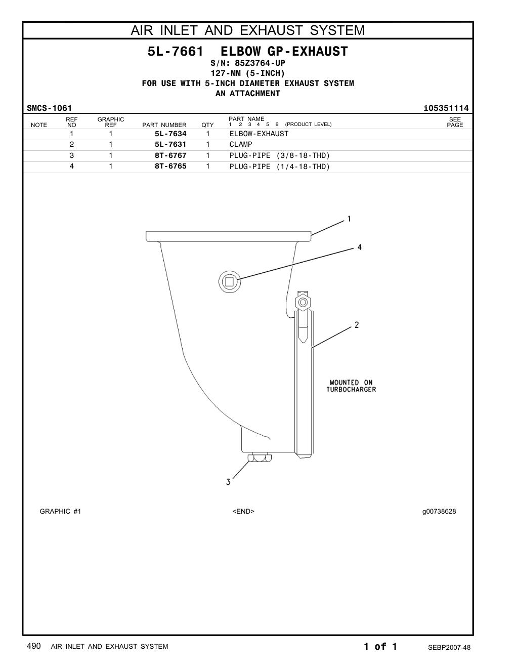 5L-7634 ELBOW-EXHAUST · S/N 85Z3764-UP CAT parts manual diagram