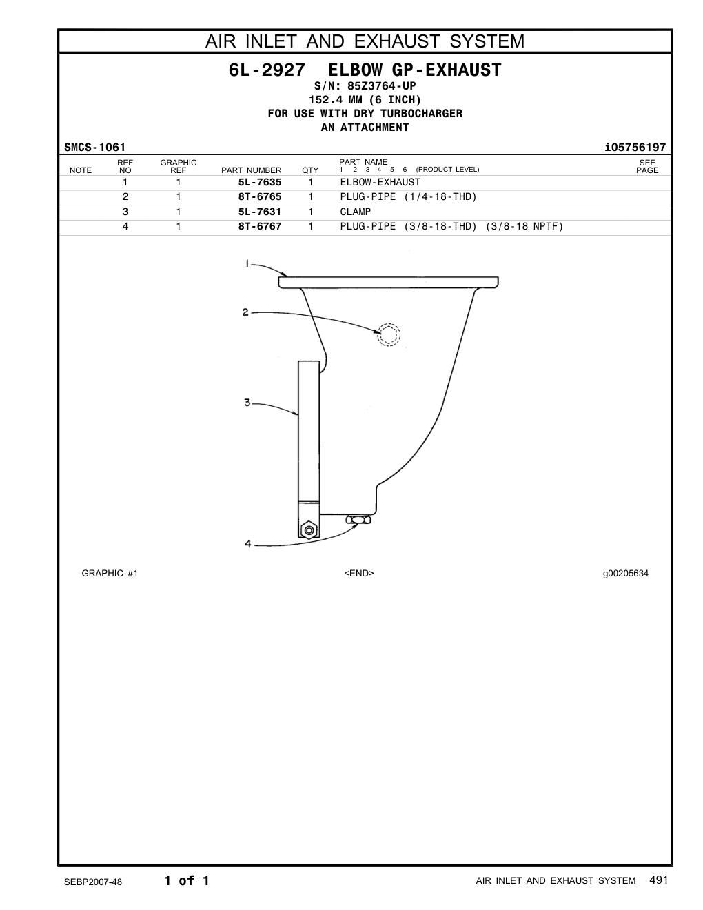5L-7635 ELBOW-EXHAUST · S/N 85Z3764-UP CAT parts manual diagram