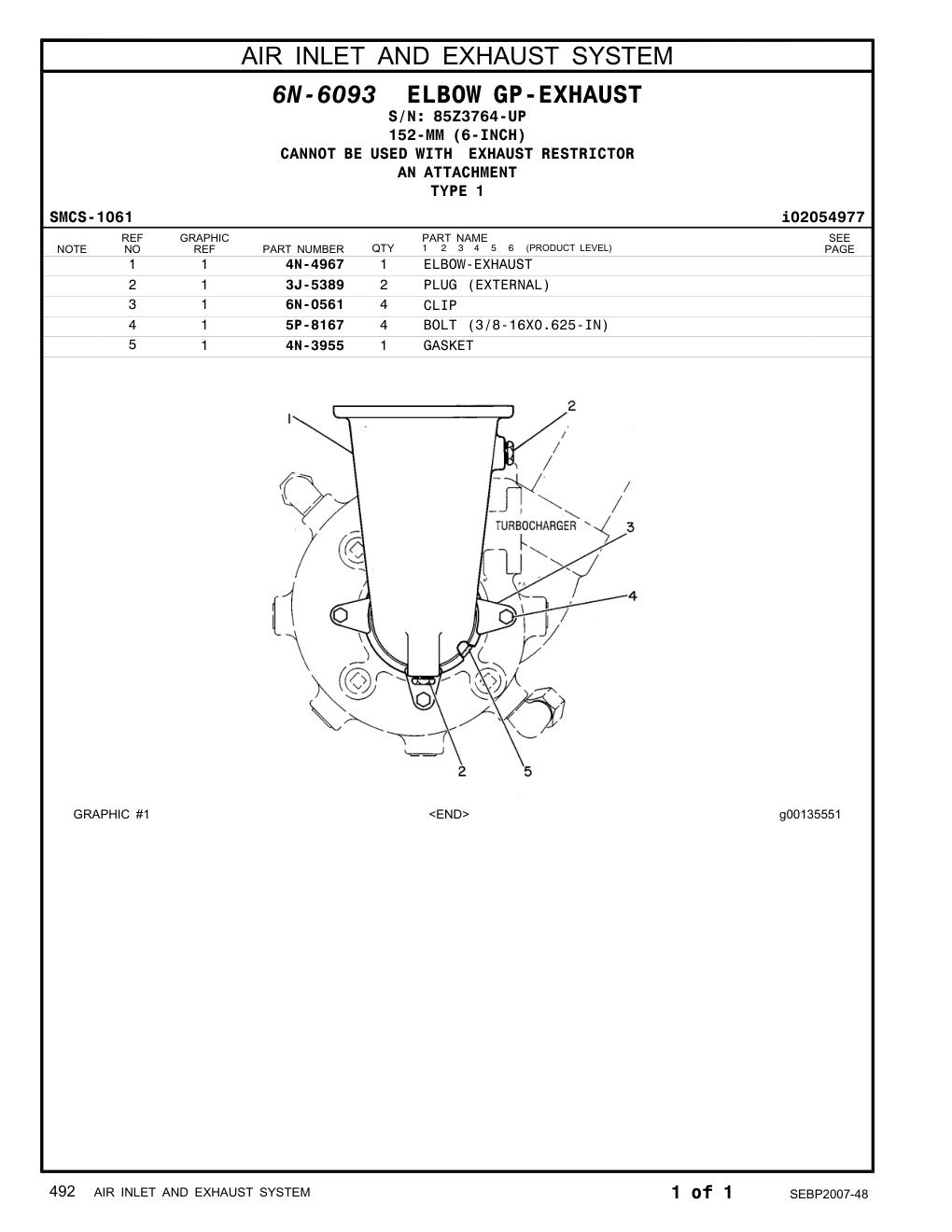 4N-4967 ELBOW-EXHAUST · S/N 85Z3764-UP CAT parts manual diagram