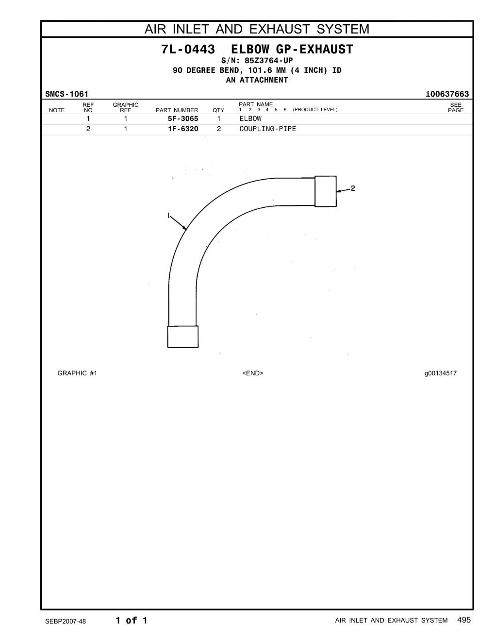 1F-6320 COUPLING-PIPE · S/N 85Z3764-UP CAT parts manual diagram
