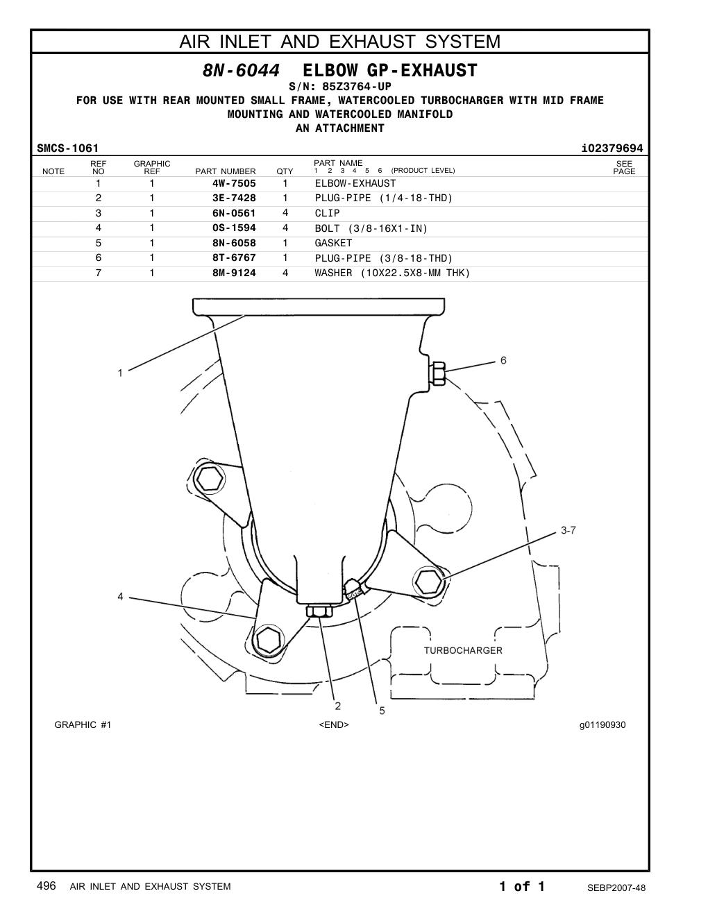 4W-7505 ELBOW-EXHAUST · S/N 85Z3764-UP CAT parts manual diagram