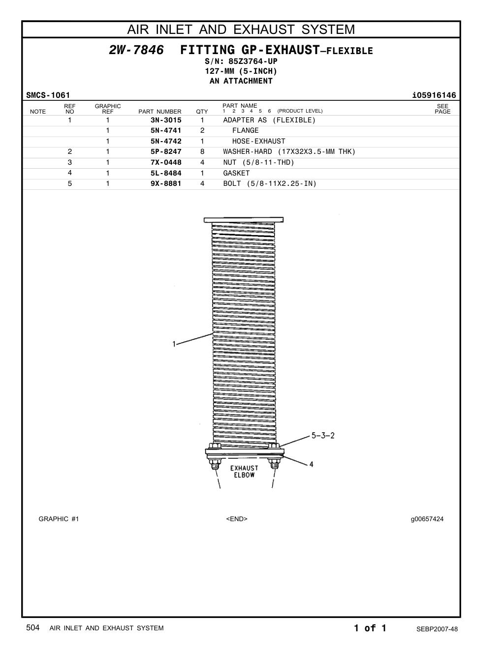 3N-3015 ADAPTER AS (FLEXIBLE) · S/N 85Z3764-UP CAT parts manual diagram