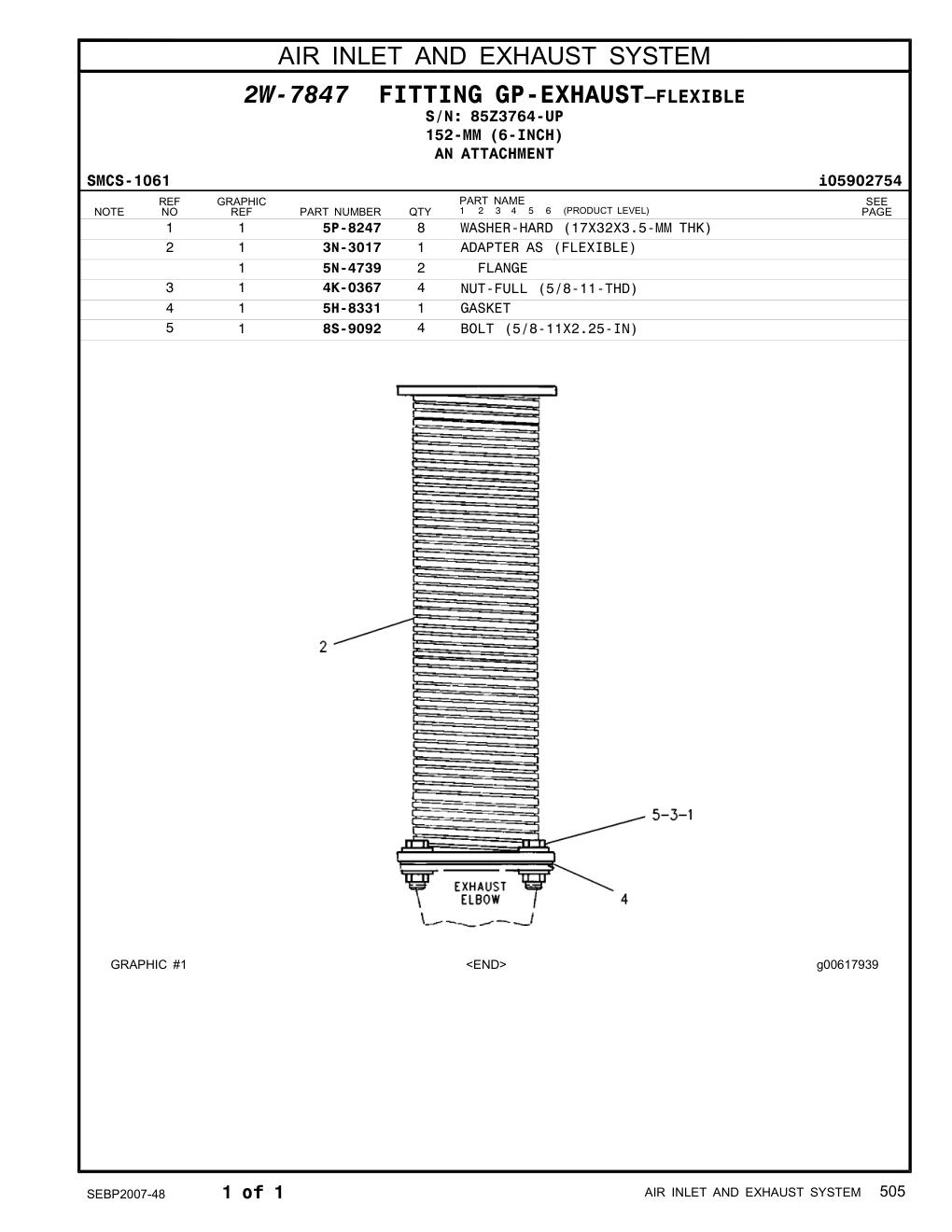 5N-4739 FLANGE · S/N 85Z3764-UP CAT parts manual diagram