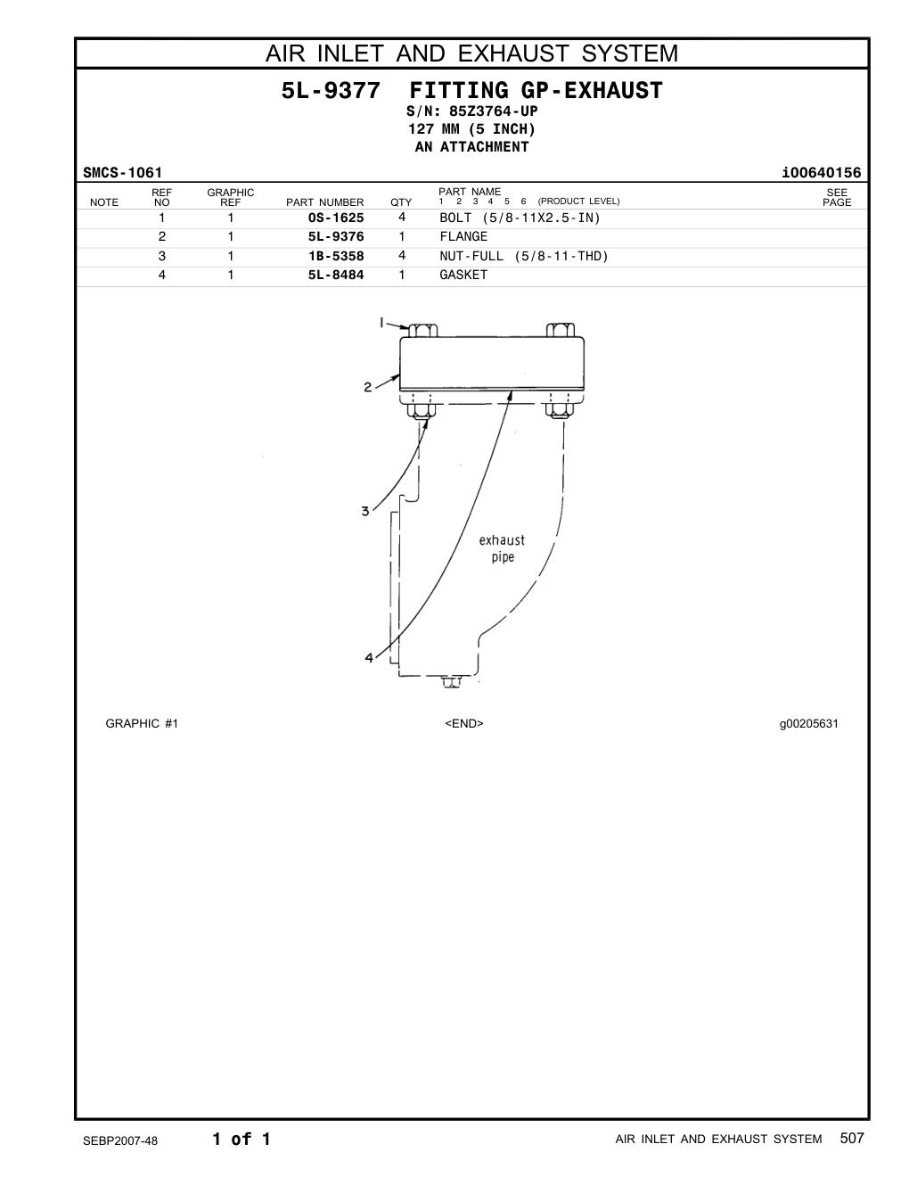 5L-9376 FLANGE · S/N 85Z3764-UP CAT parts manual diagram