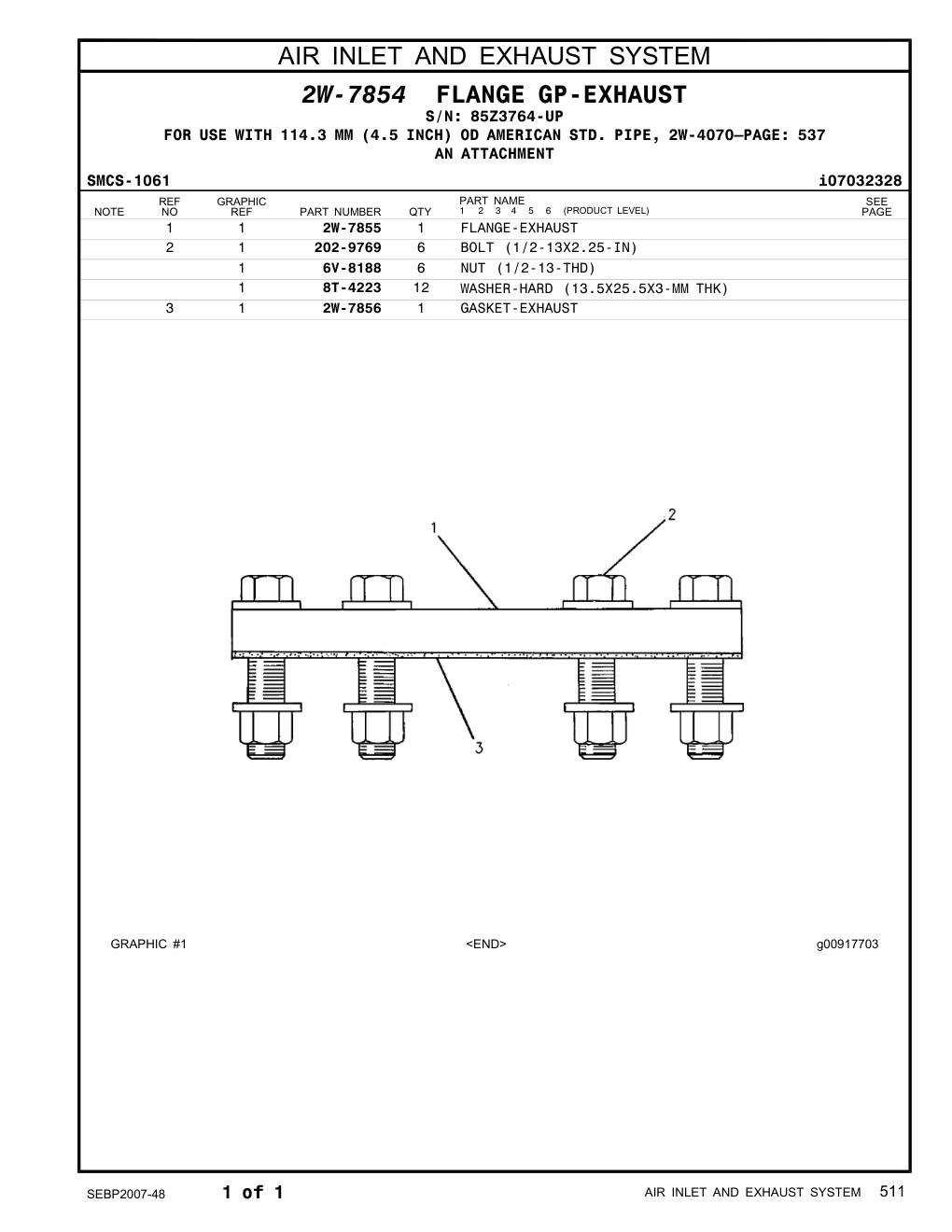 202-9769 BOLT (1/2-13X2.25-IN) · S/N 85Z3764-UP CAT parts manual diagram