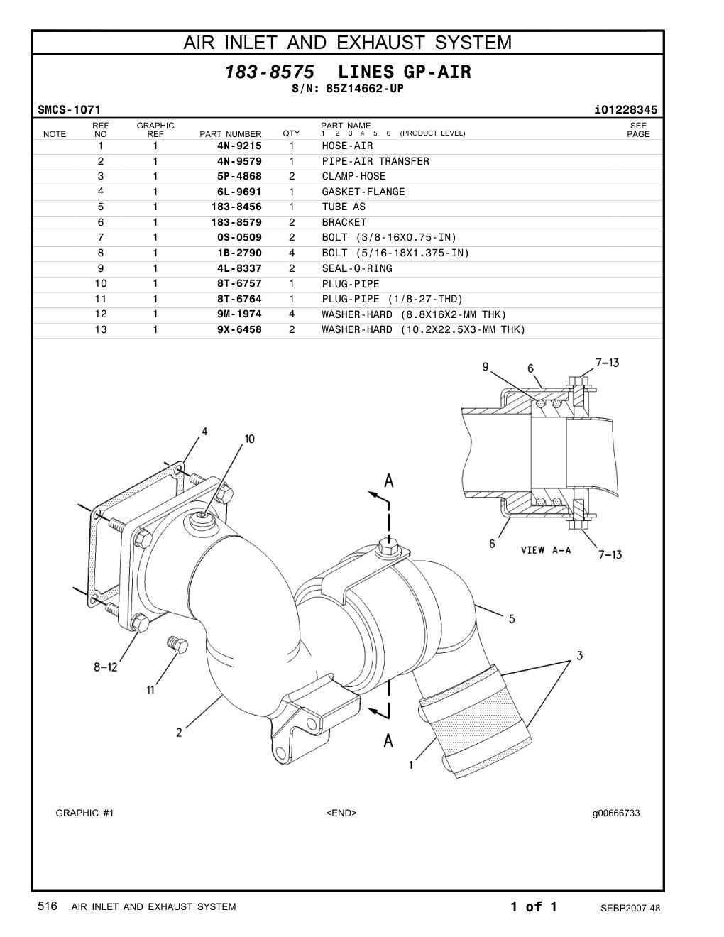 183-8456 TUBE AS · S/N 85Z14662-UP CAT parts manual diagram