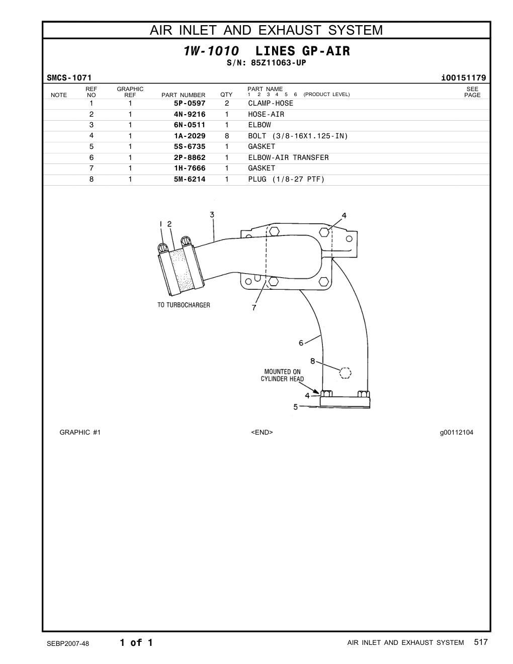 1H-7666 GASKET · S/N 85Z11063-UP CAT parts manual diagram