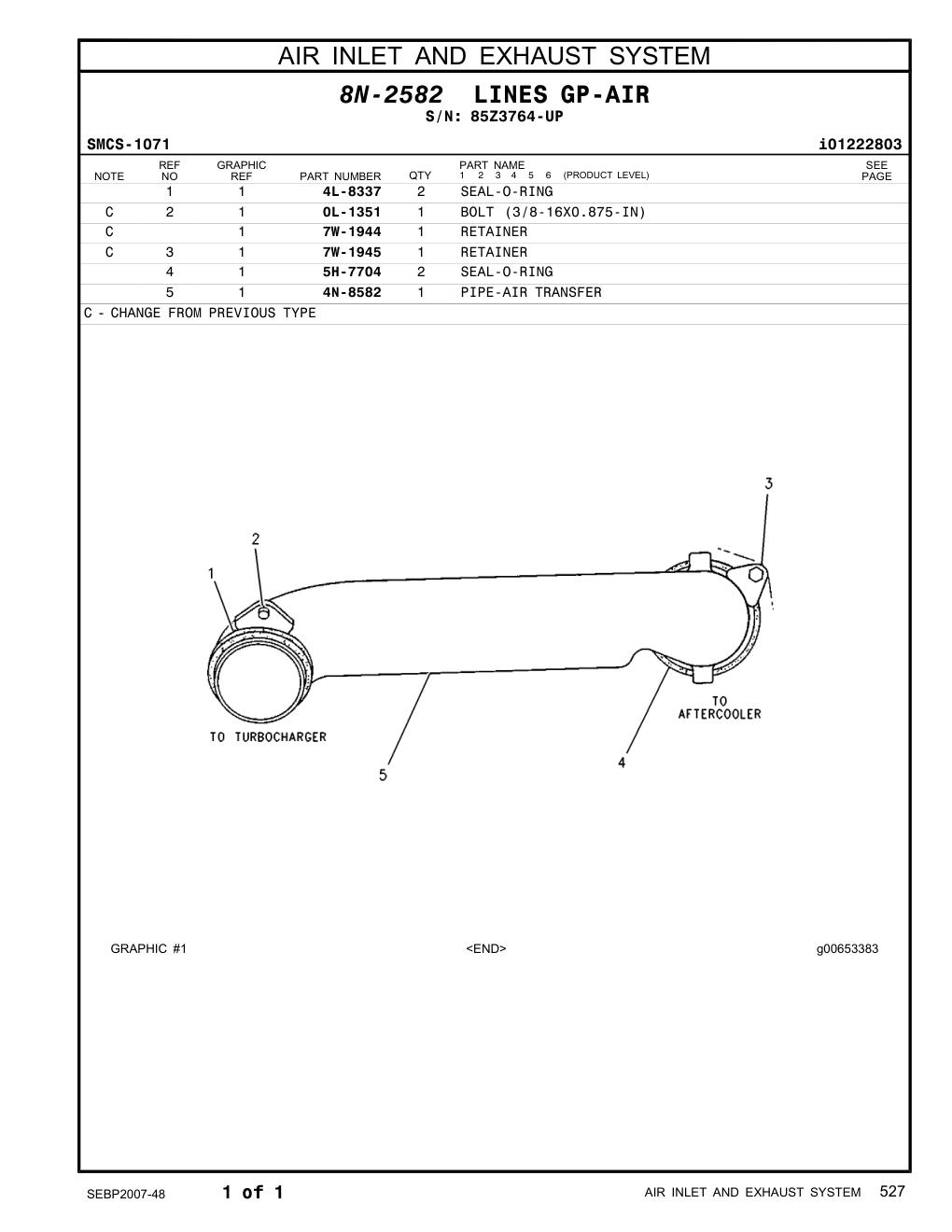 4N-8582 PIPE-AIR TRANSFER · S/N 85Z3764-UP CAT parts manual diagram