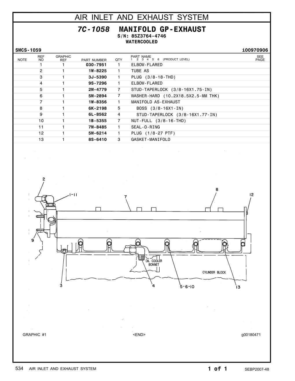 1W-8225 TUBE AS · S/N 85Z3764-4746 CAT parts manual diagram