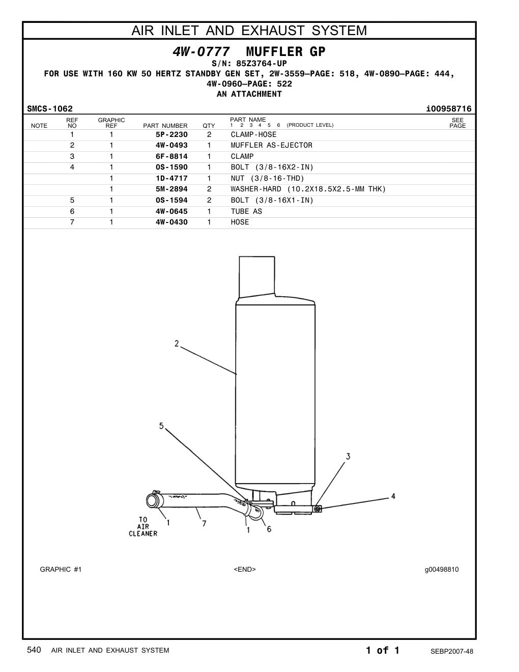 4W-0645 TUBE AS · S/N 85Z3764-UP CAT parts manual diagram