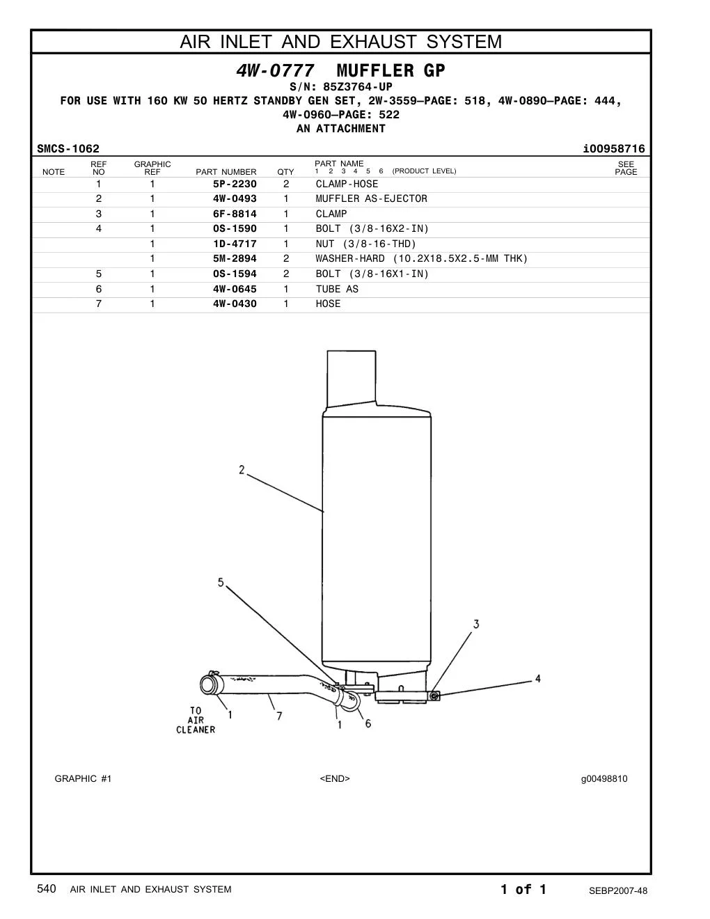 6F-8814 CLAMP · S/N 85Z3764-UP CAT parts manual diagram