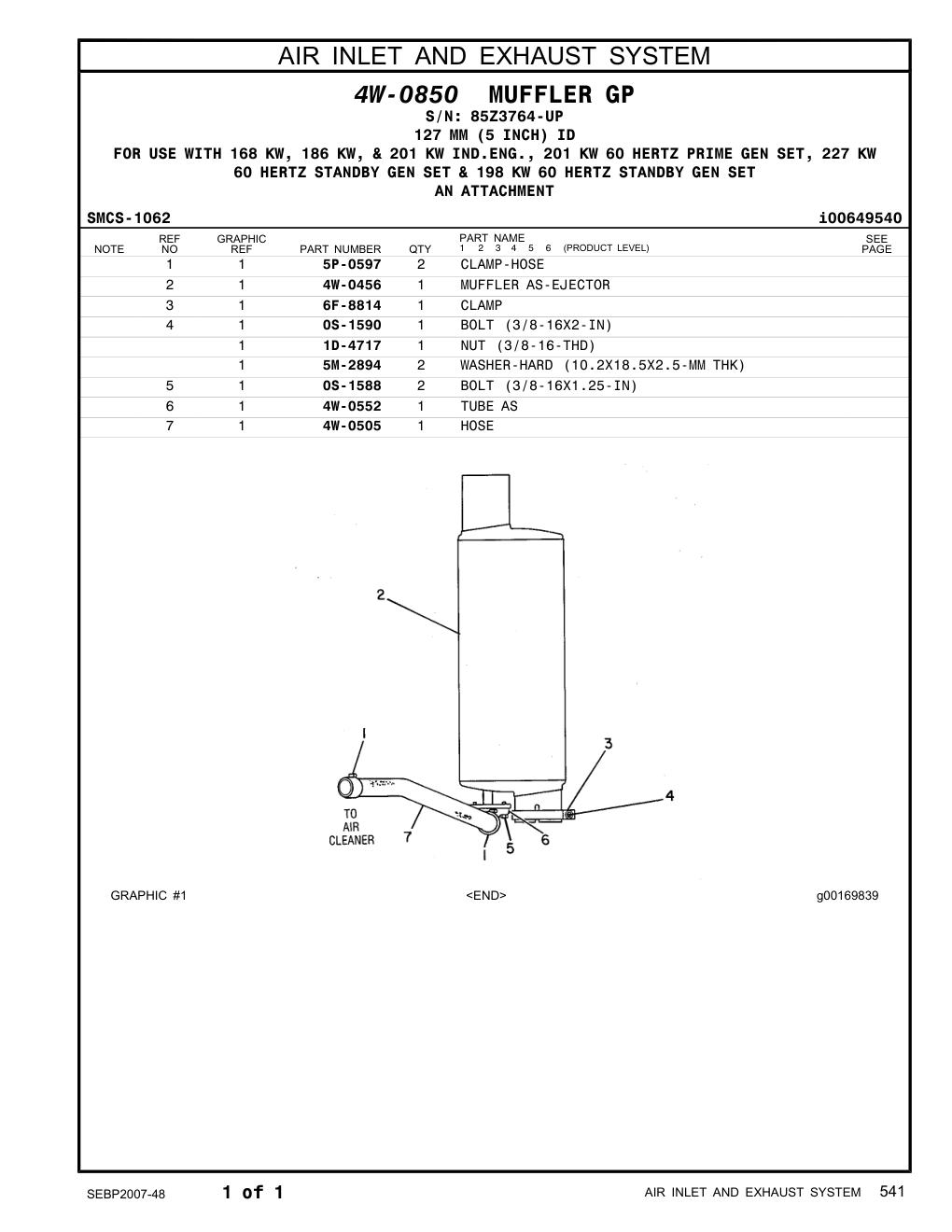 4W-0552 TUBE AS · S/N 85Z3764-UP CAT parts manual diagram