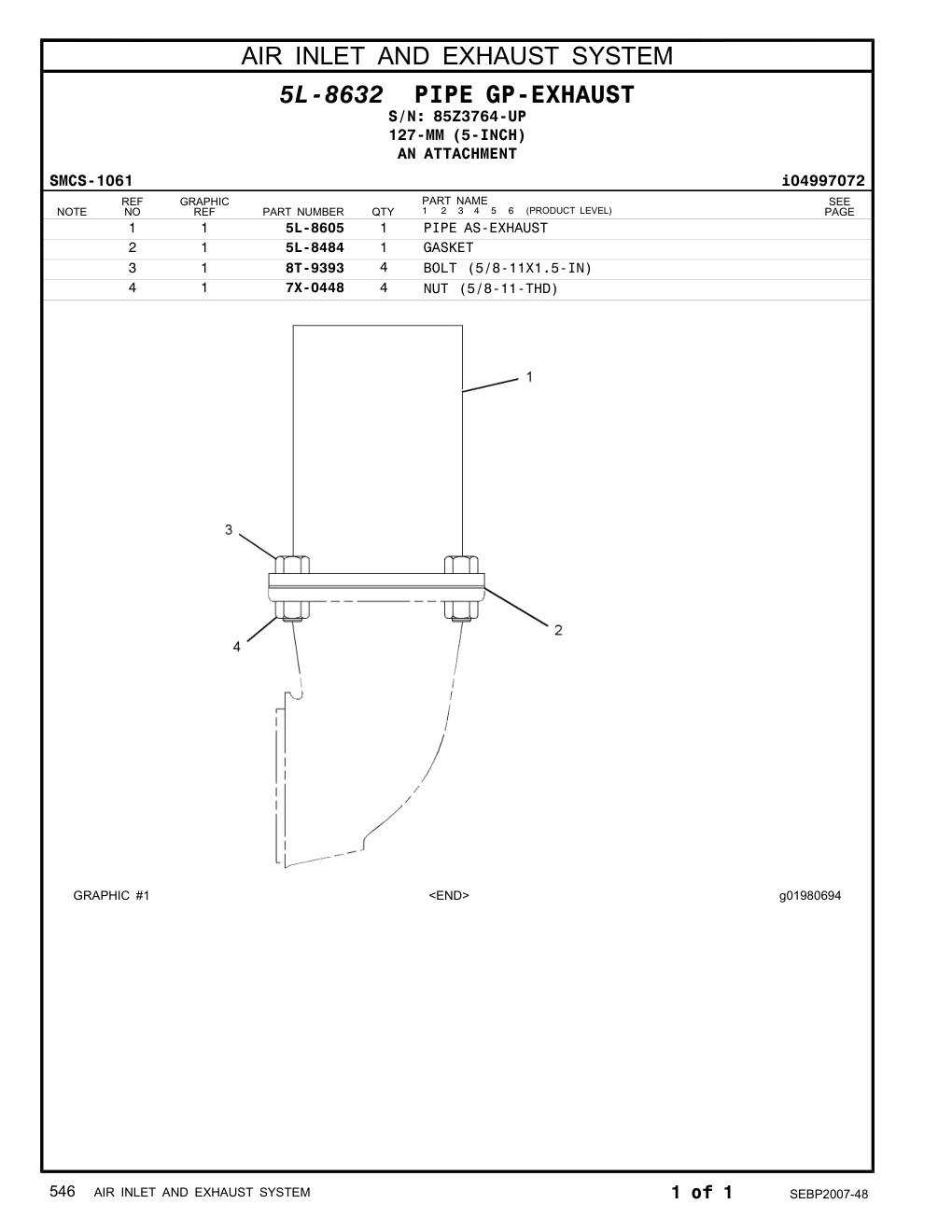 8T-9393 BOLT (5/8-11X1.5-IN) · S/N 85Z3764-UP CAT parts manual diagram