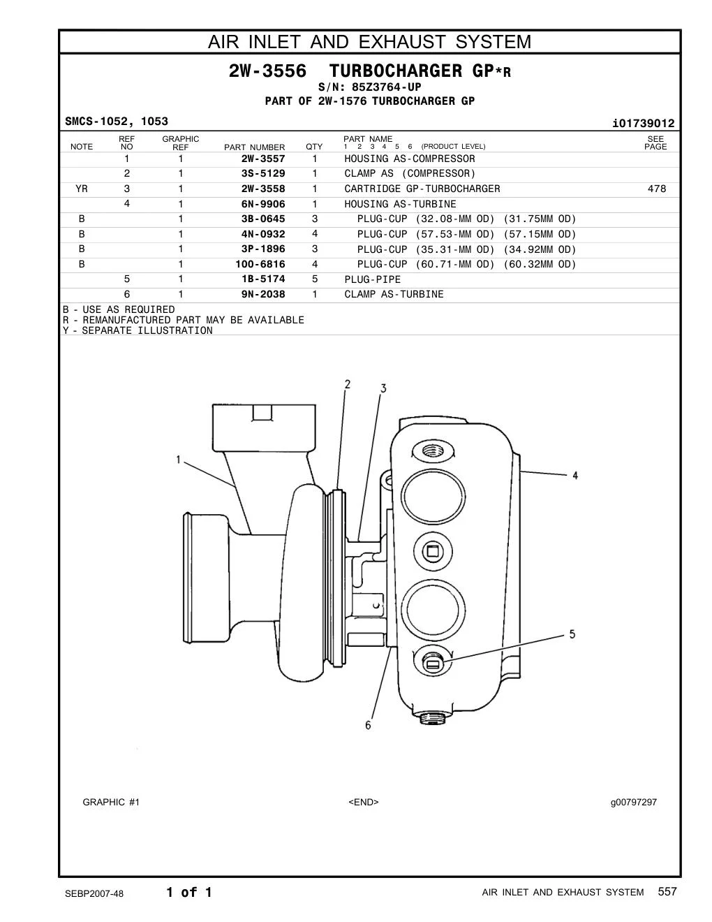 9N-2038 CLAMP AS-TURBINE · S/N 85Z3764-UP CAT parts manual diagram