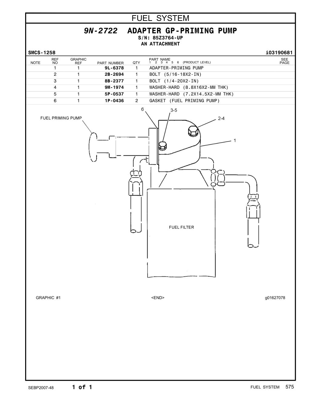 8B-2377 BOLT (1/4-20X2-IN) · S/N 85Z3764-UP CAT parts manual diagram