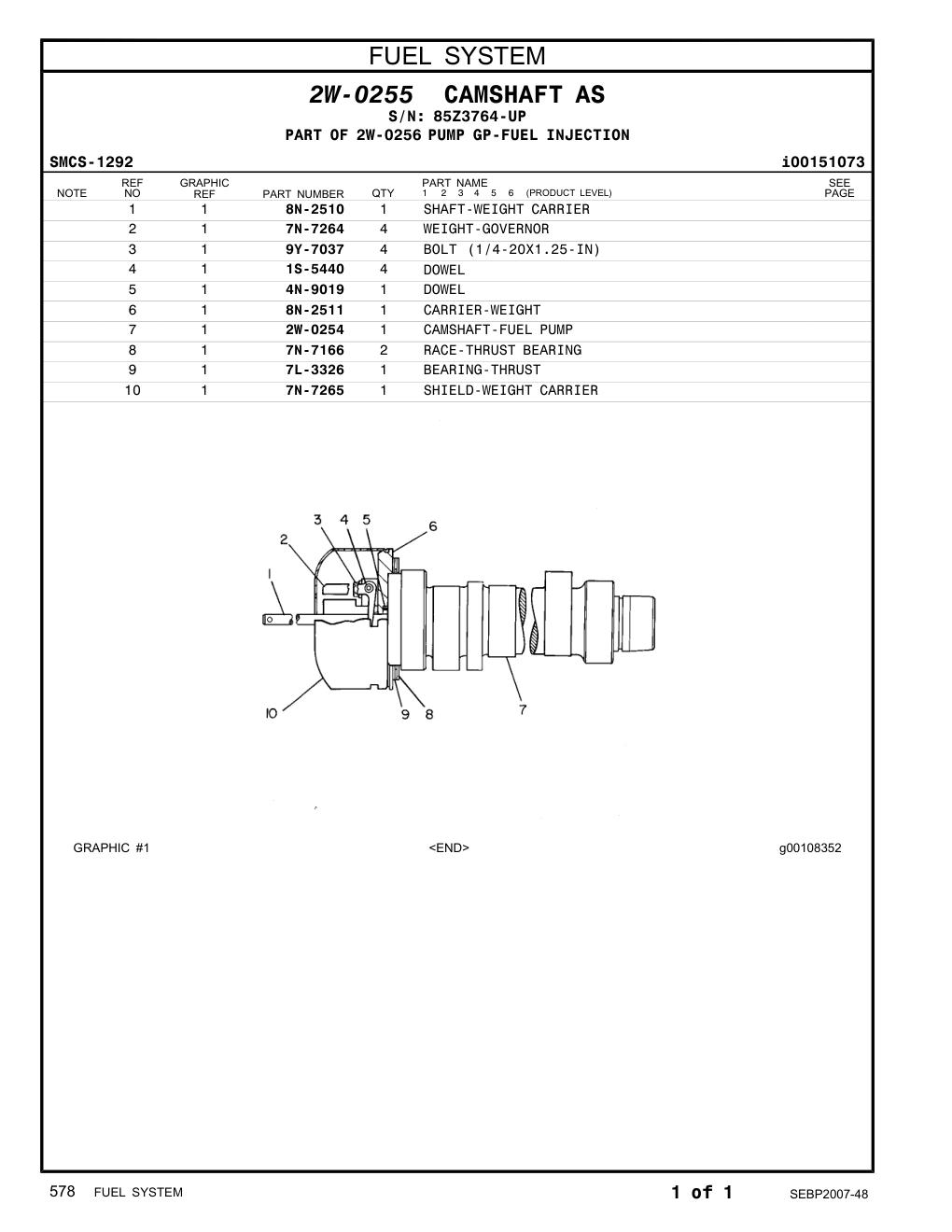7N-7166 RACE-THRUST BEARING · S/N 85Z3764-UP CAT parts manual diagram