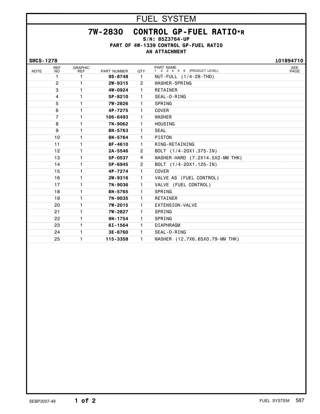 106-6493 WASHER · S/N 85Z3764-UP CAT parts manual diagram