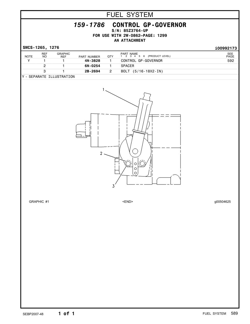 4N-3828 CONTROL GP-GOVERNOR · S/N 85Z3764-UP CAT parts manual diagram