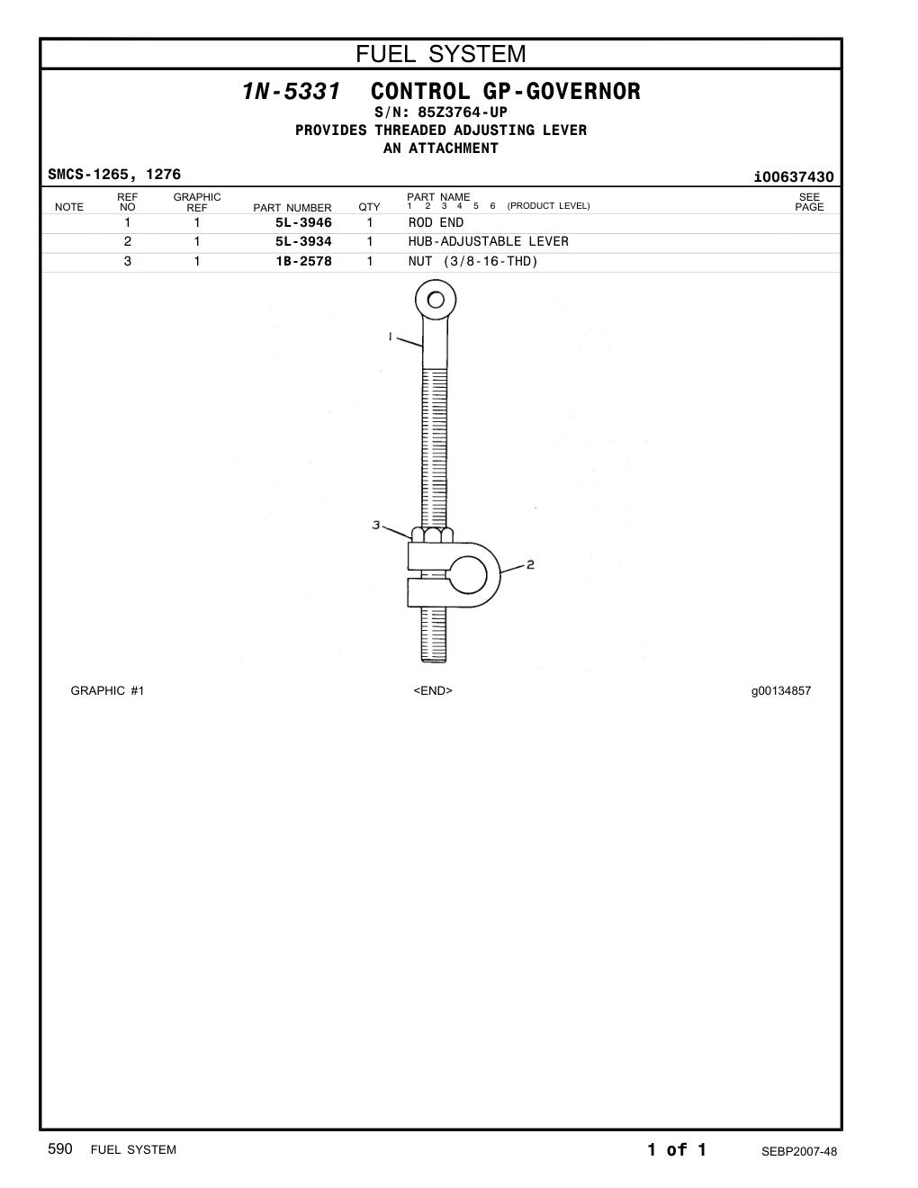 1B-2578 NUT (3/8-16 THD) · S/N 85Z3764-UP CAT parts manual diagram