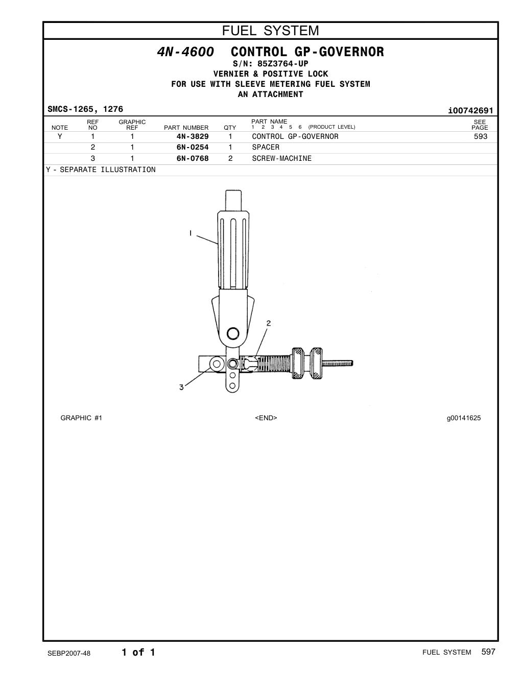4N-3829 CONTROL GP-GOVERNOR · S/N 85Z3764-UP CAT parts manual diagram