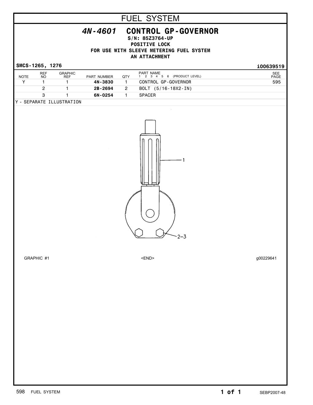 4N-3830 CONTROL GP-GOVERNOR · S/N 85Z3764-UP CAT parts manual diagram