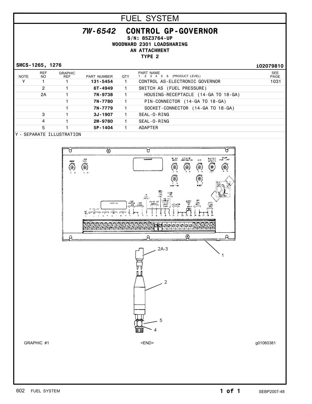 131-5454 CONTROL AS-GOVERNOR · S/N 85Z3764-UP CAT parts manual diagram