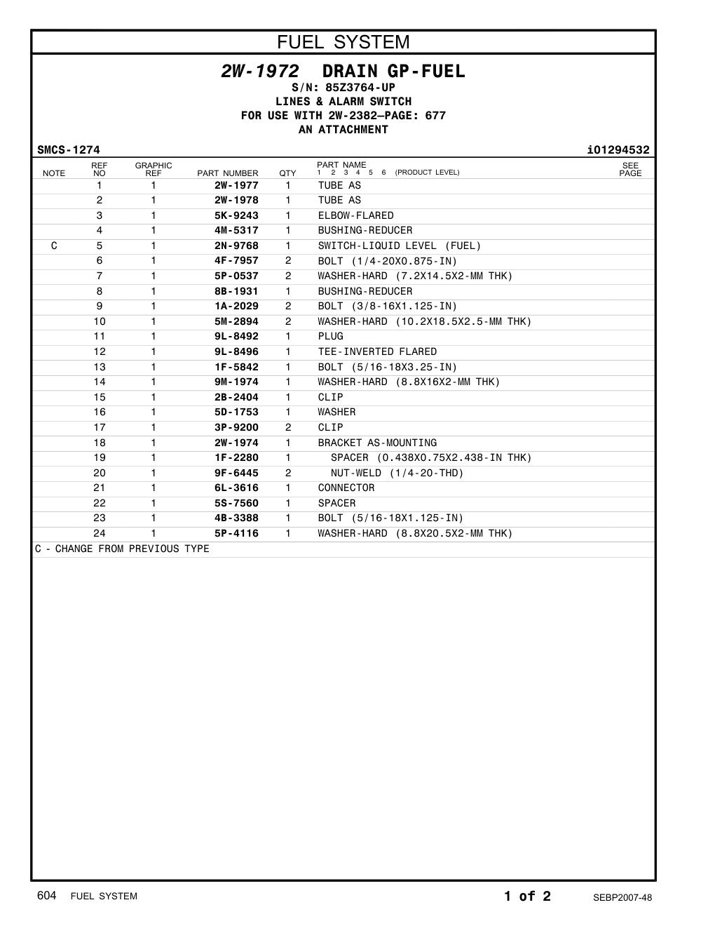 9F-6445 NUT-WELD (1/4-20-THD) · S/N 85Z3764-UP CAT parts manual diagram