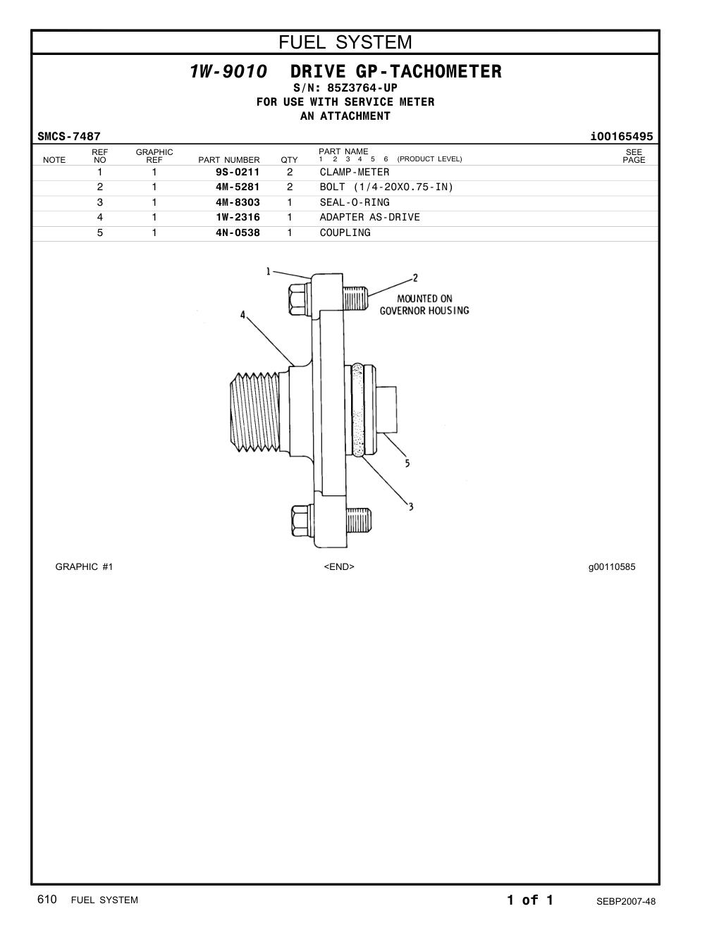 1W-2316 ADAPTER AS-DRIVE · S/N 85Z3764-UP CAT parts manual diagram