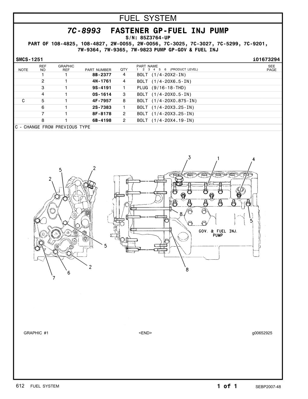 4N-1761 BOLT (1/4-20X6.5-IN) · S/N 85Z3764-UP CAT parts manual diagram