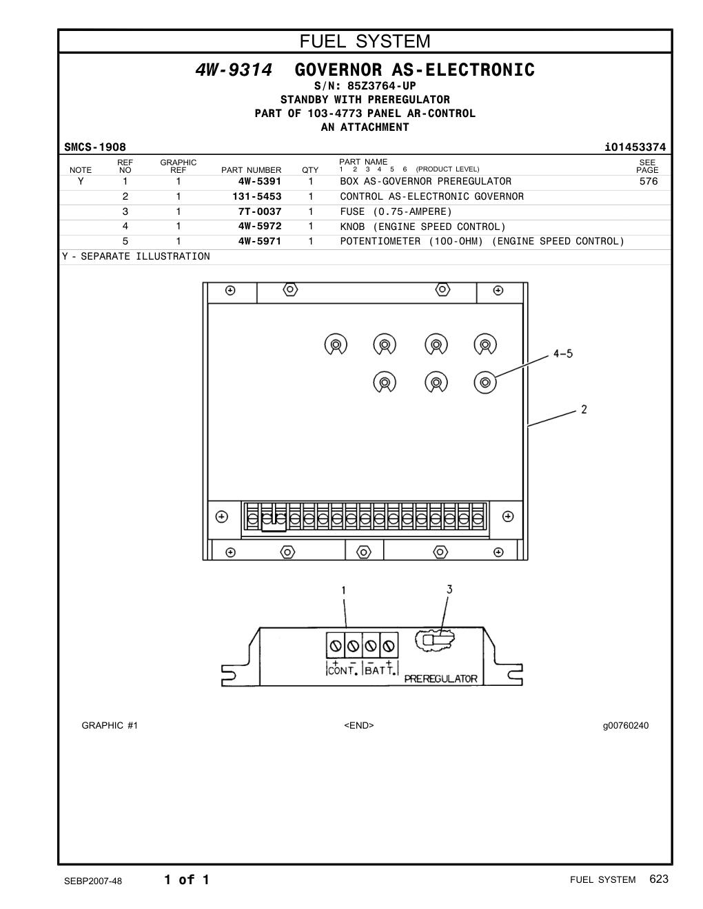 4W-5391 BOX AS-GOVERNOR PREREGULATOR · S/N 85Z3764-UP CAT parts manual diagram