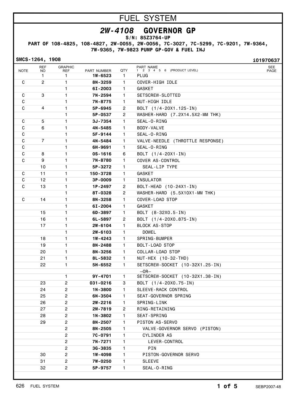 1W-6523 PLUG · S/N 85Z3764-UP CAT parts manual diagram
