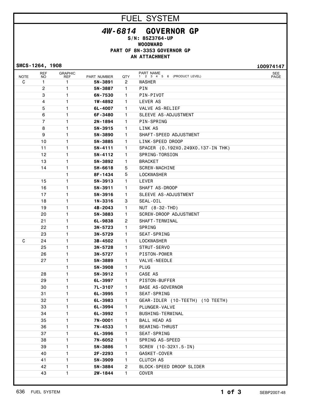 2W-1844 COVER · S/N 85Z3764-UP CAT parts manual diagram