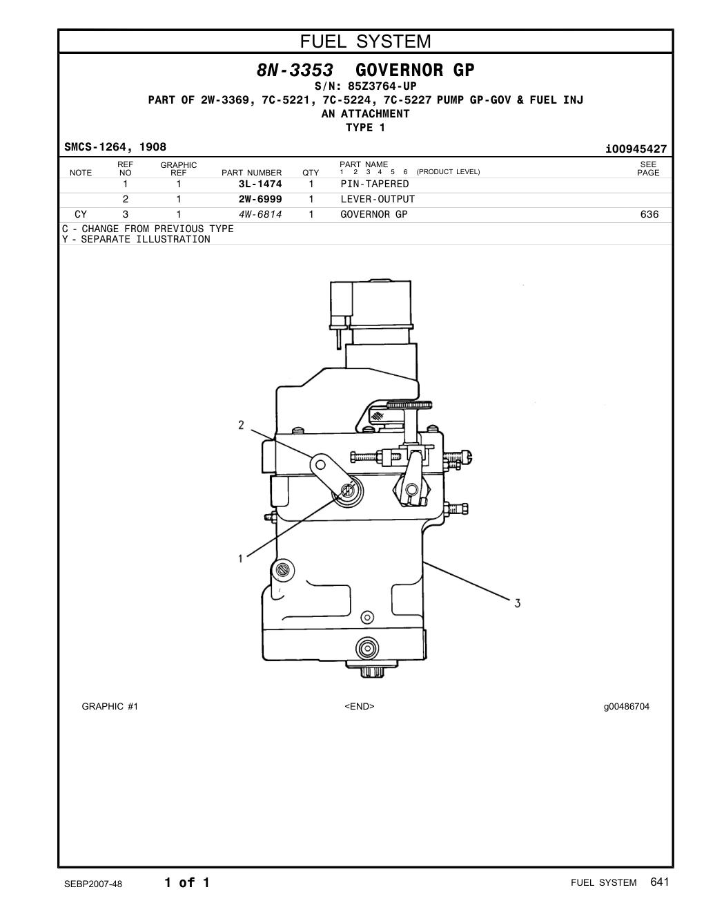 2W-6999 LEVER-OUTPUT · S/N 85Z3764-UP CAT parts manual diagram