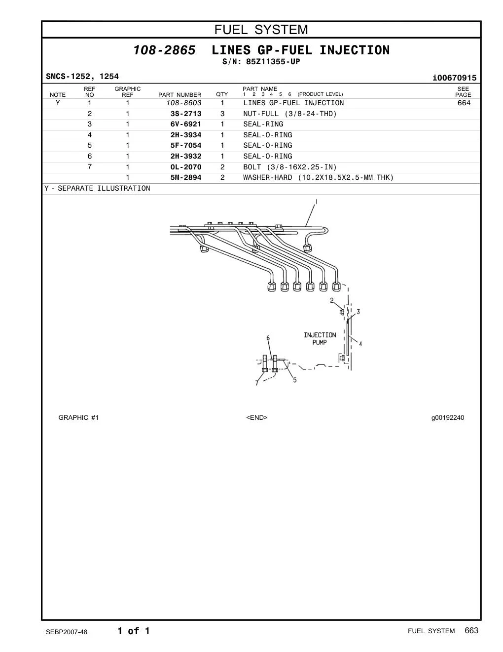 5F-7054 SEAL-O-RING · S/N 85Z11355-UP CAT parts manual diagram