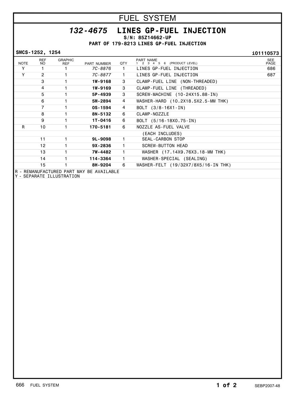 7C-8876 LINES GP-FUEL INJECTION · S/N 85Z14662-UP CAT parts manual diagram