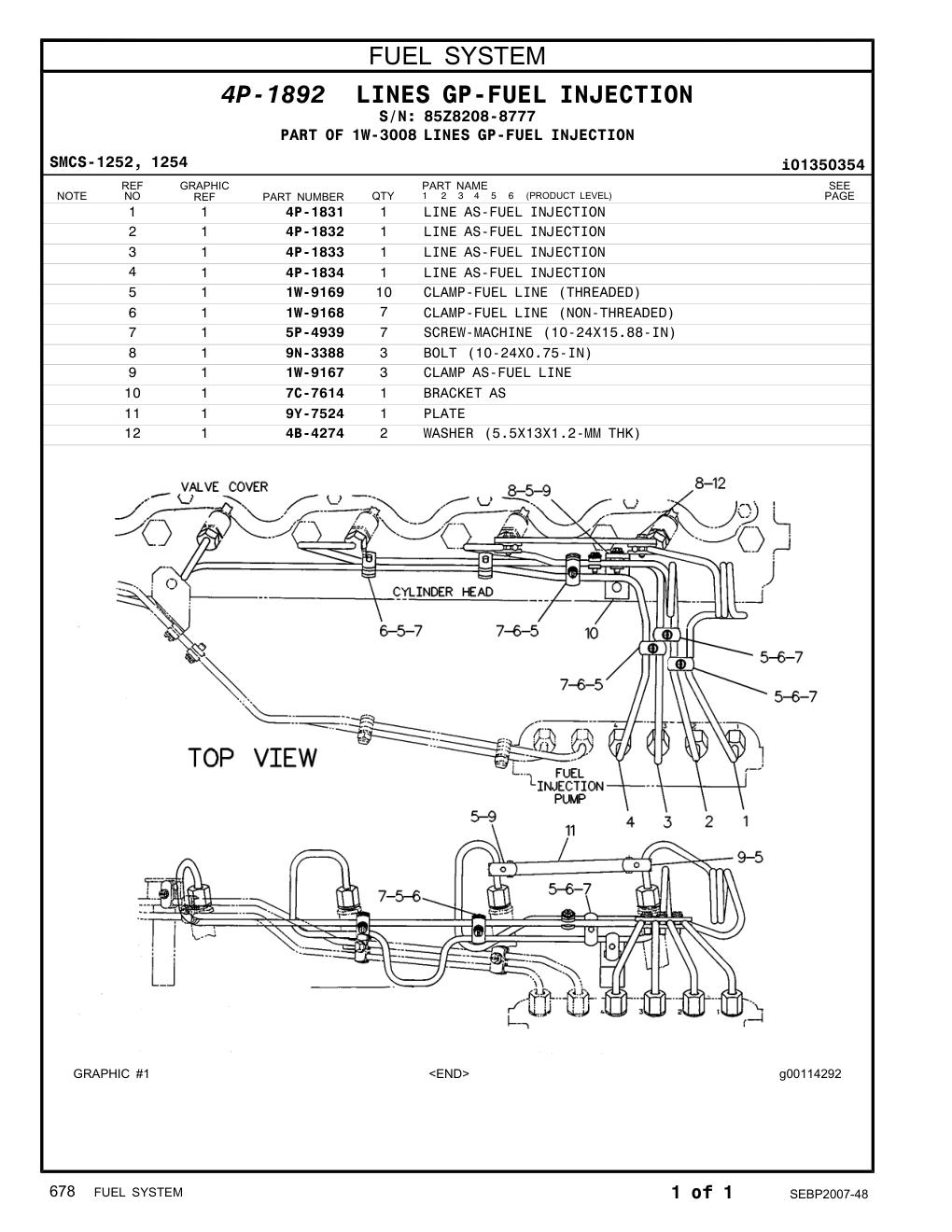 4P-1831 LINE AS-FUEL INJECTION · S/N 85Z8208-8777 CAT parts manual diagram