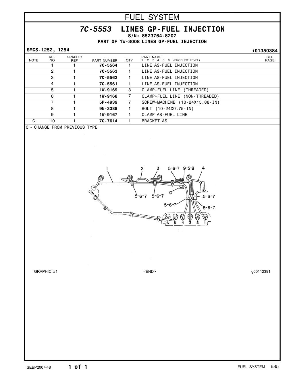 7C-5561 LINE AS-FUEL INJECTION · S/N 85Z3764-8207 CAT parts manual diagram