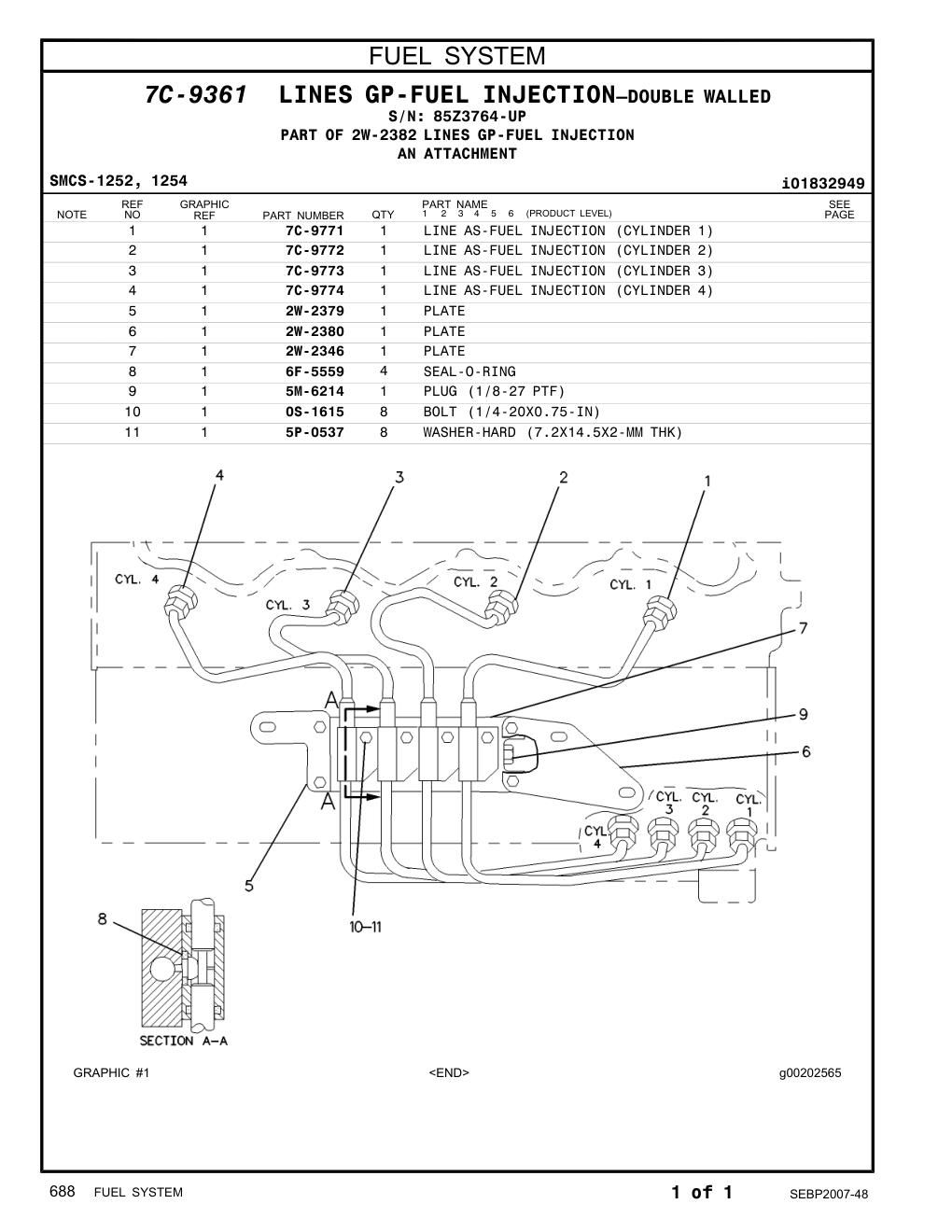 7C-9773 LINE AS-FUEL INJECTION (CYLINDER 3) · S/N 85Z3764-UP CAT parts manual diagram