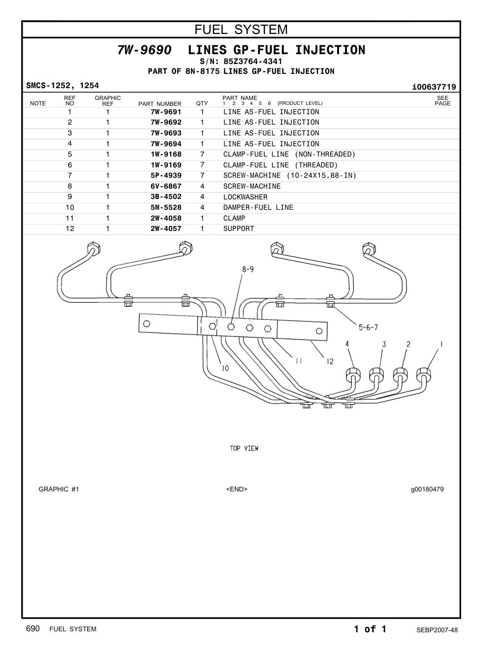 7W-9693 LINE AS-FUEL INJECTION · S/N 85Z3764-4341 CAT parts manual diagram