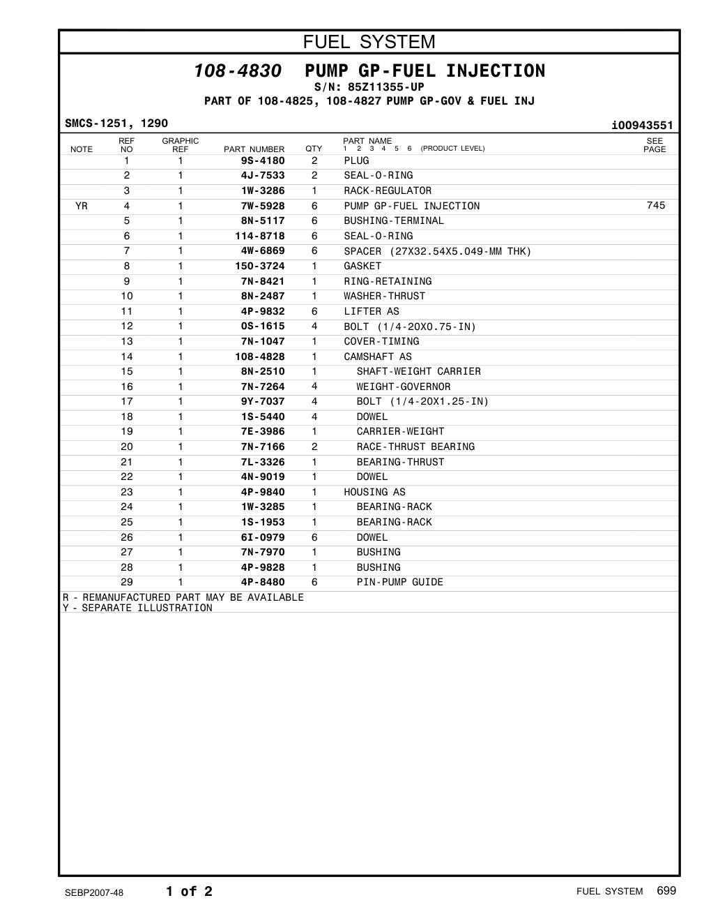 4P-9832 LIFTER AS · S/N 85Z11355-UP CAT parts manual diagram