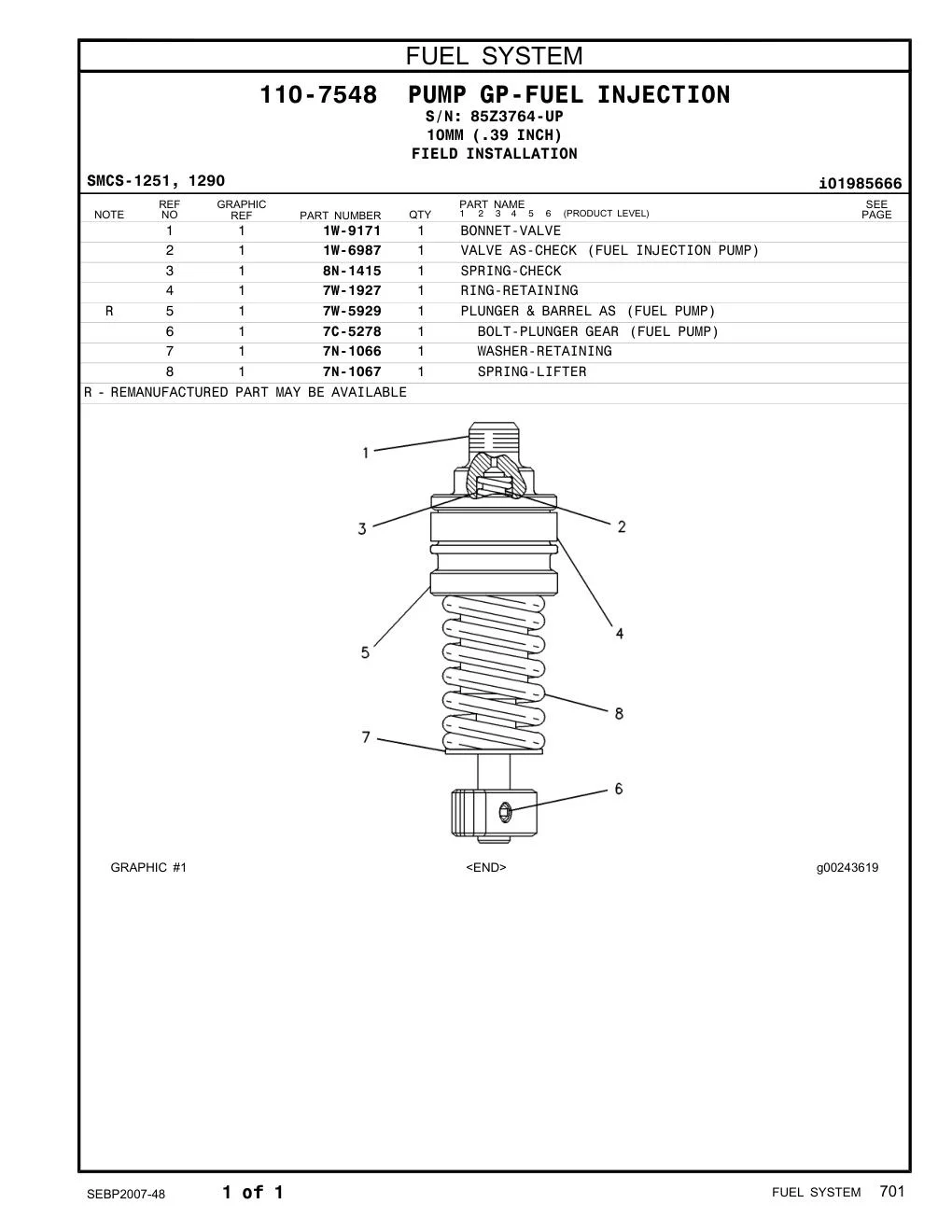 7W-5929 - PLUNGER & BARREL AS (FUEL PUMP)