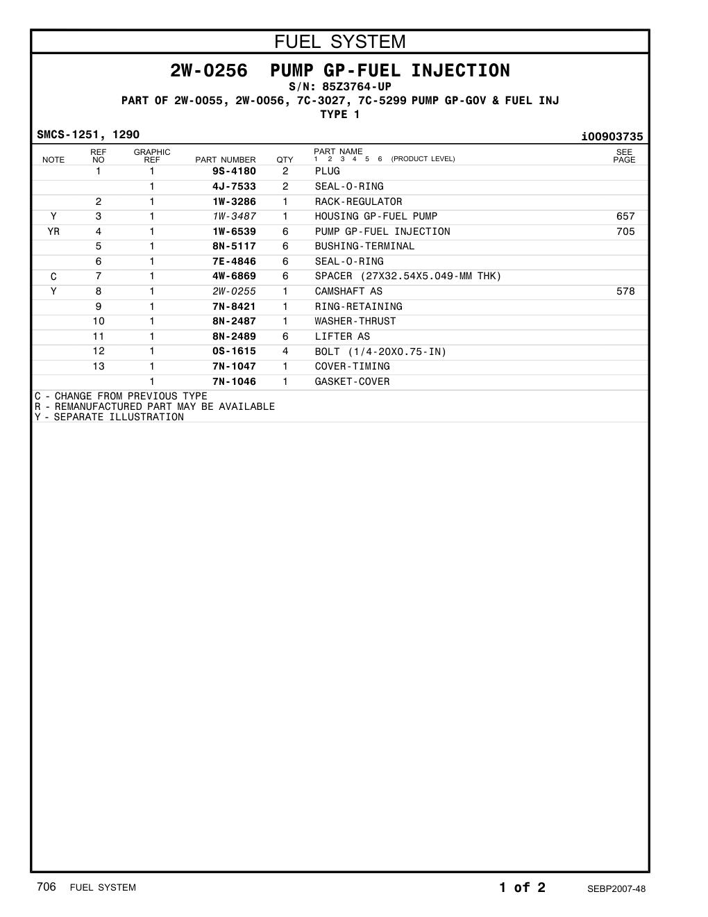 2W-0255 CAMSHAFT AS · S/N 85Z3764-UP CAT parts manual diagram