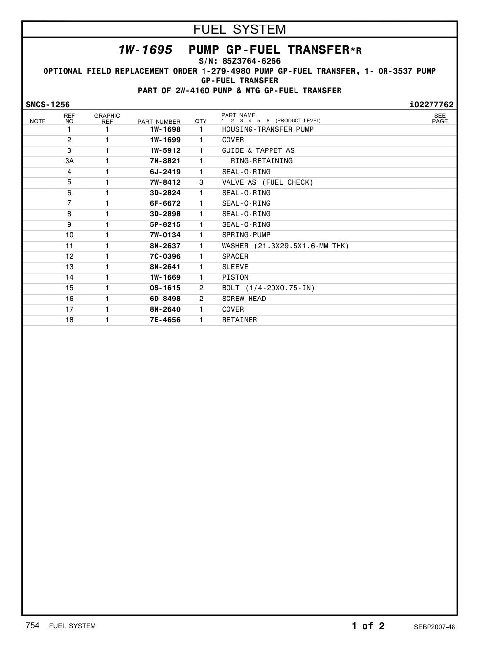 8N-2640 COVER · S/N 85Z3764-6266 CAT parts manual diagram