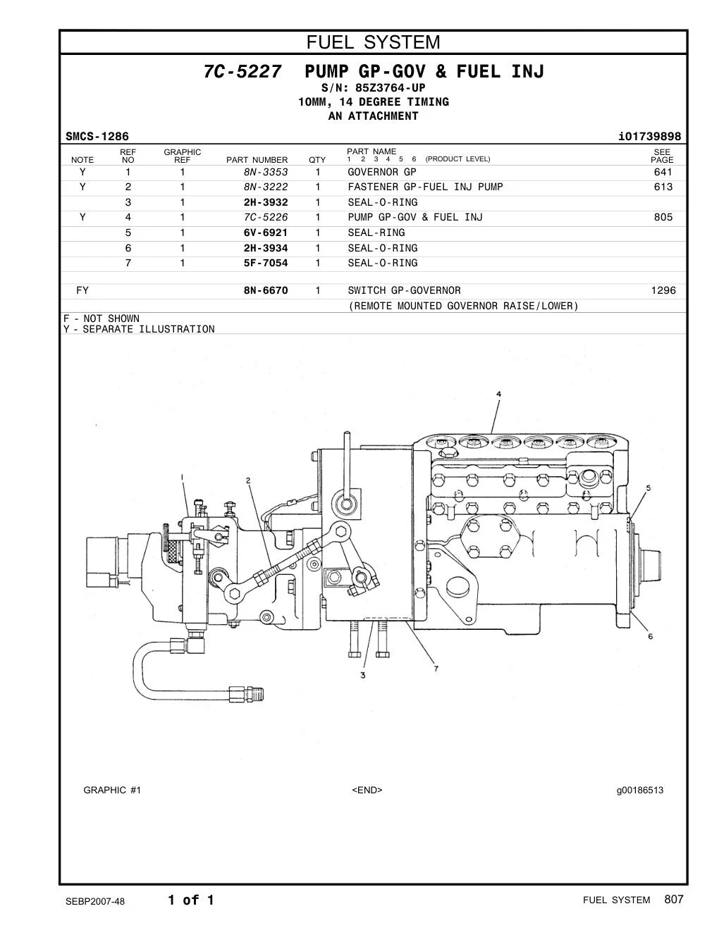 7C-5226 PUMP GP-GOV & FUEL INJ · S/N 85Z3764-UP CAT parts manual diagram