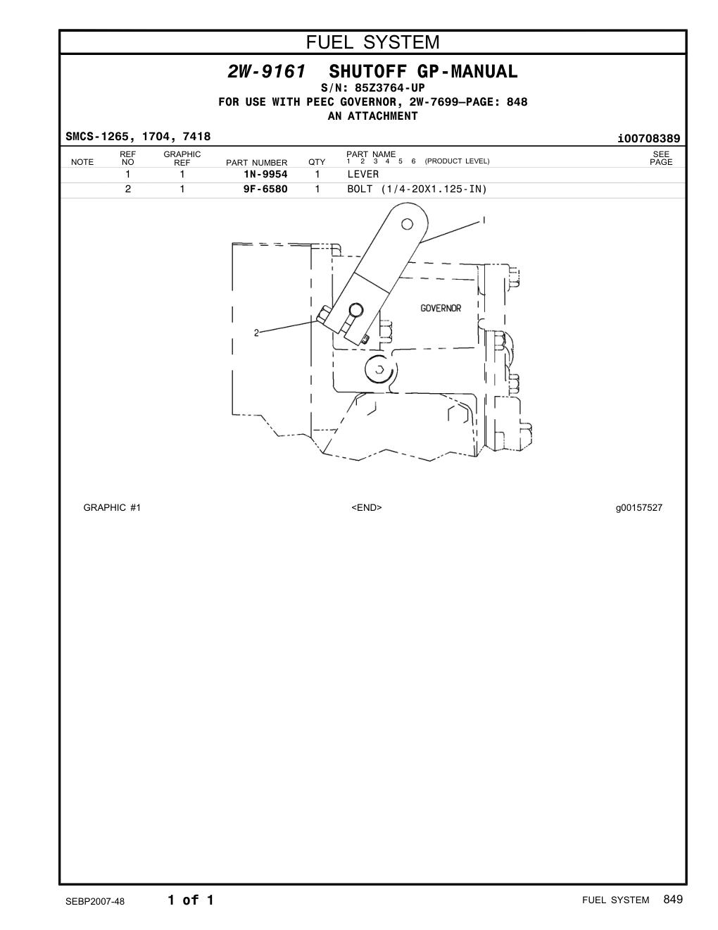 1N-9954 LEVER · S/N 85Z3764-UP CAT parts manual diagram